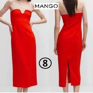 Mango, Ladies Metallic dress with neckline detail - Red. Size: 8. NWT.